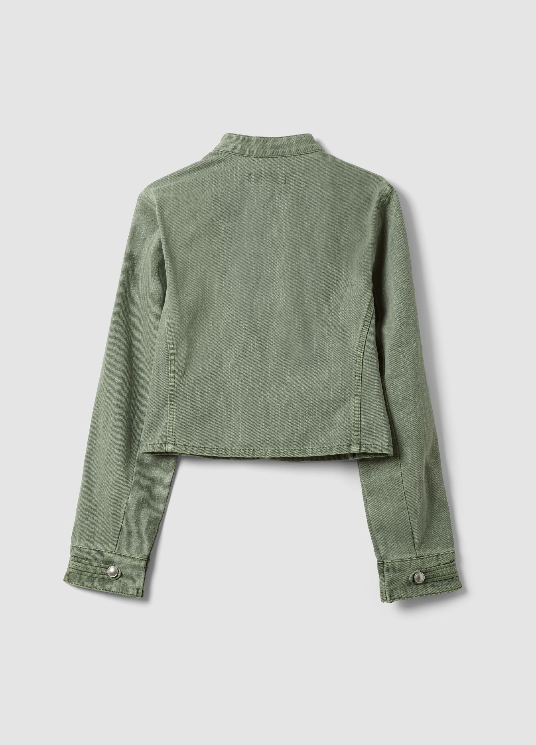 Green pure cotton jacket with concealed buttons, slim fit