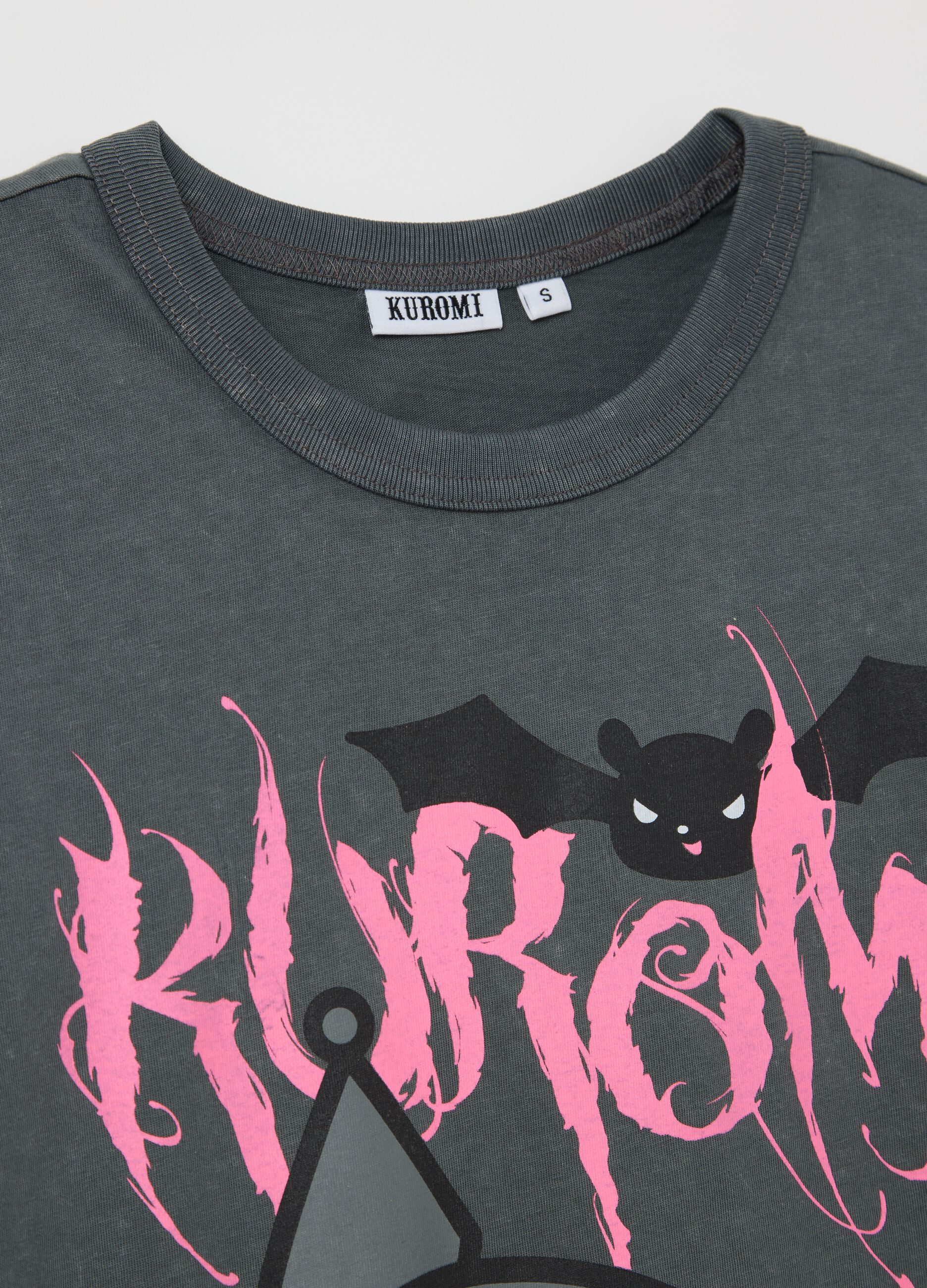 Black cotton T-shirt with Kuromi print