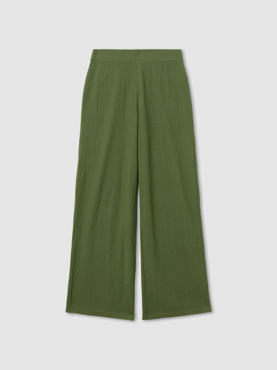 Wide-leg green trousers with waffle weave_4