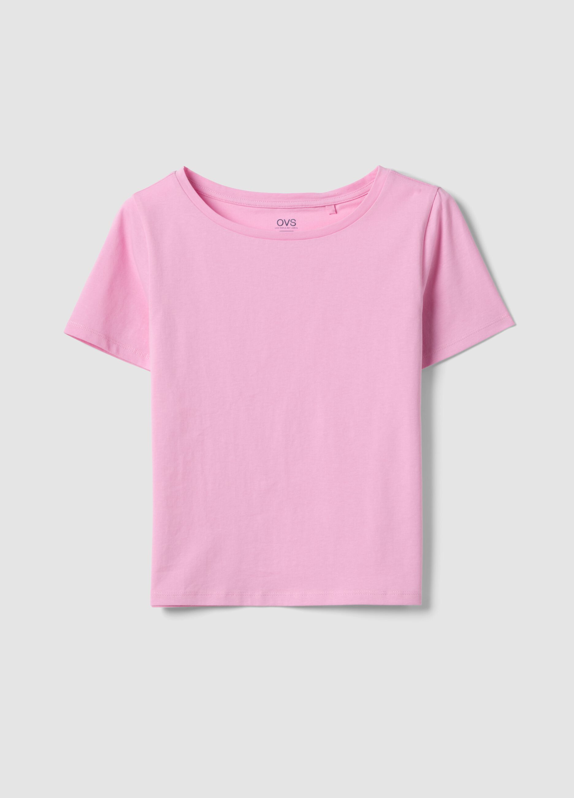 Pink pure cotton T-shirt with crew neck