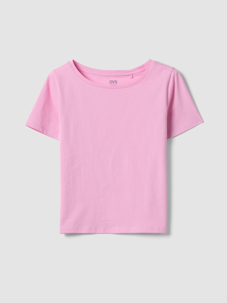Pink pure cotton T-shirt with crew neck_0