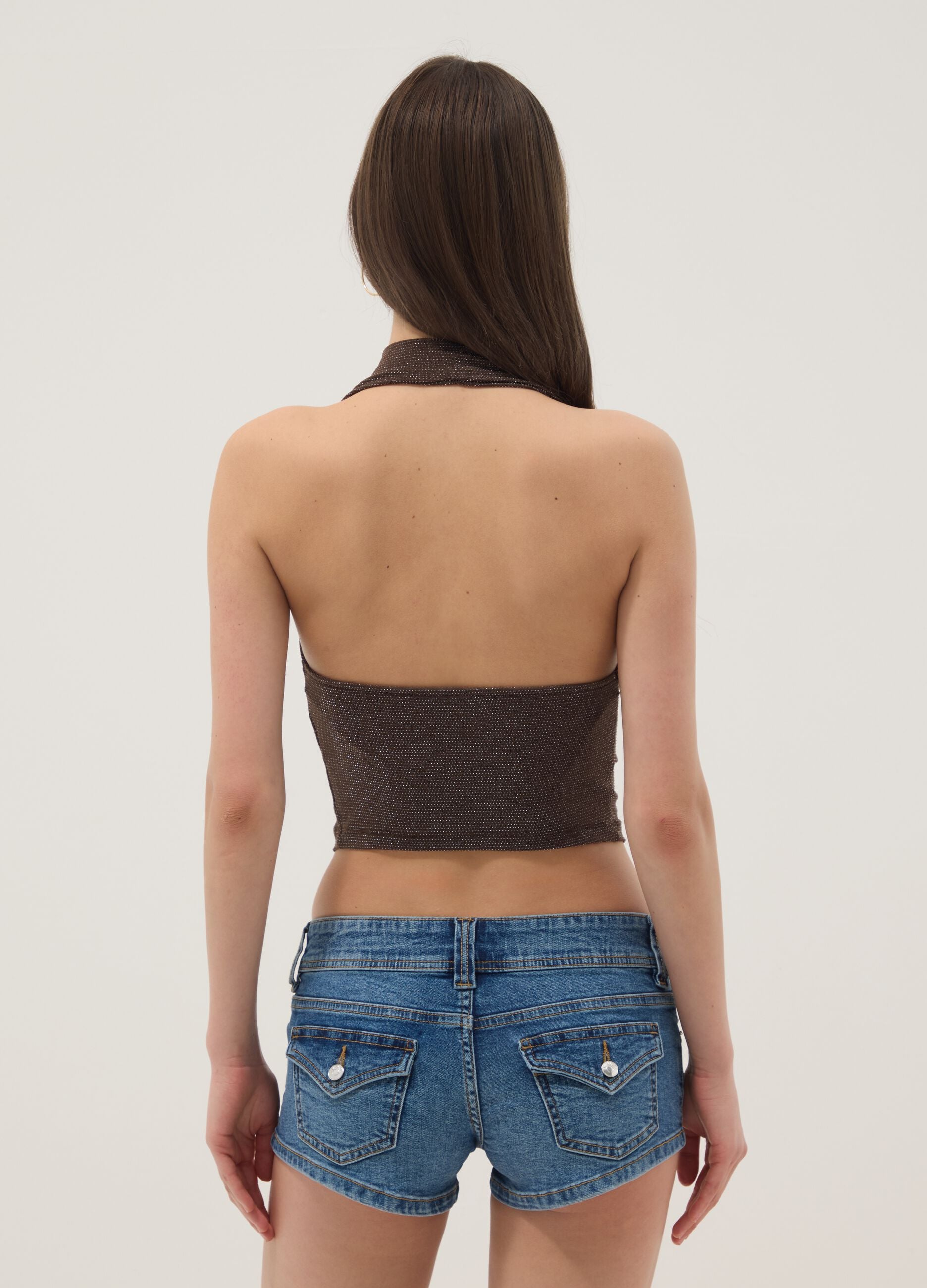 Brown stretch-fabric top with soft neckline