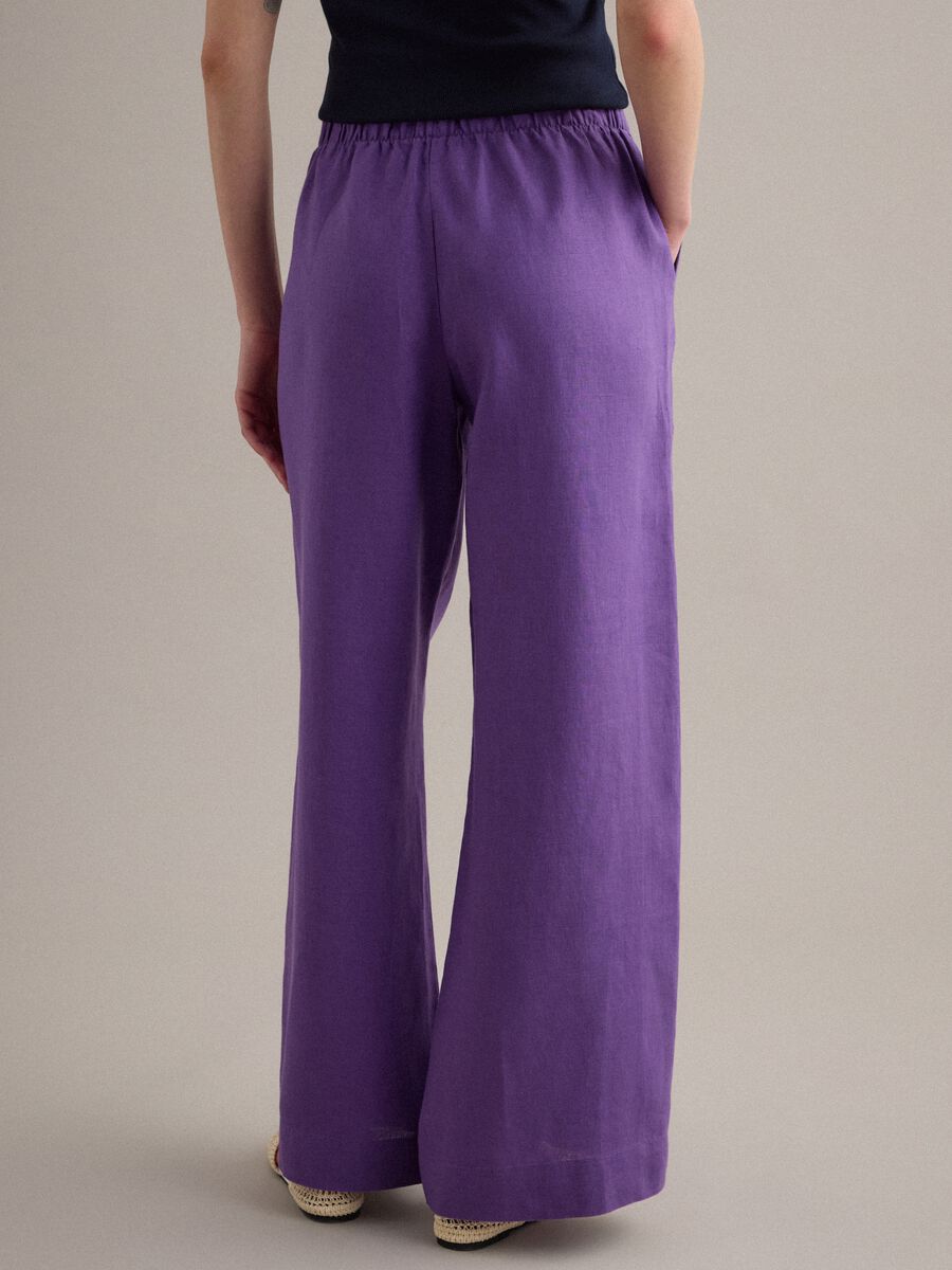 Purple pure linen straight-fit drawstring trousers_2