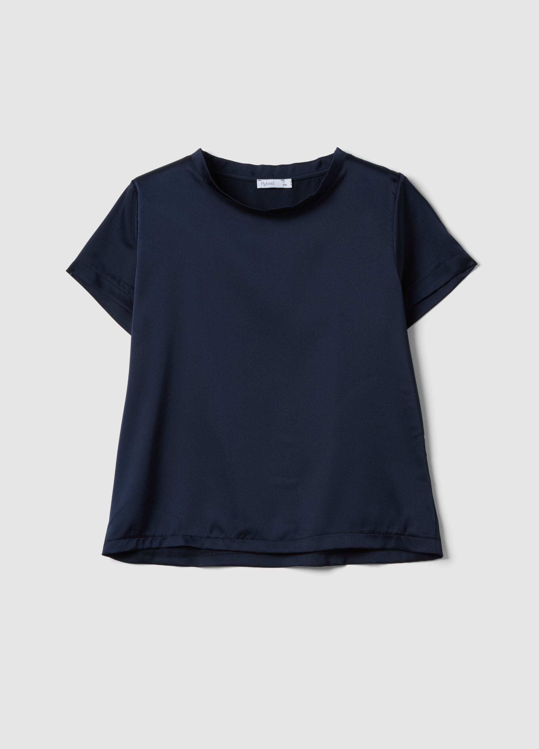 Blue short-sleeve T-shirt with soft neckline, regular fit