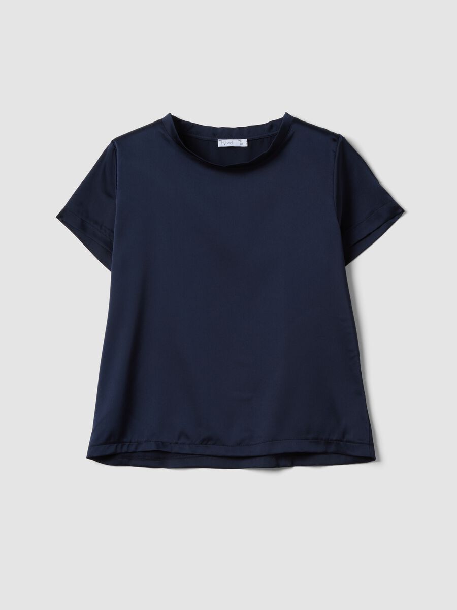 Blue short-sleeve T-shirt with soft neckline, regular fit_4