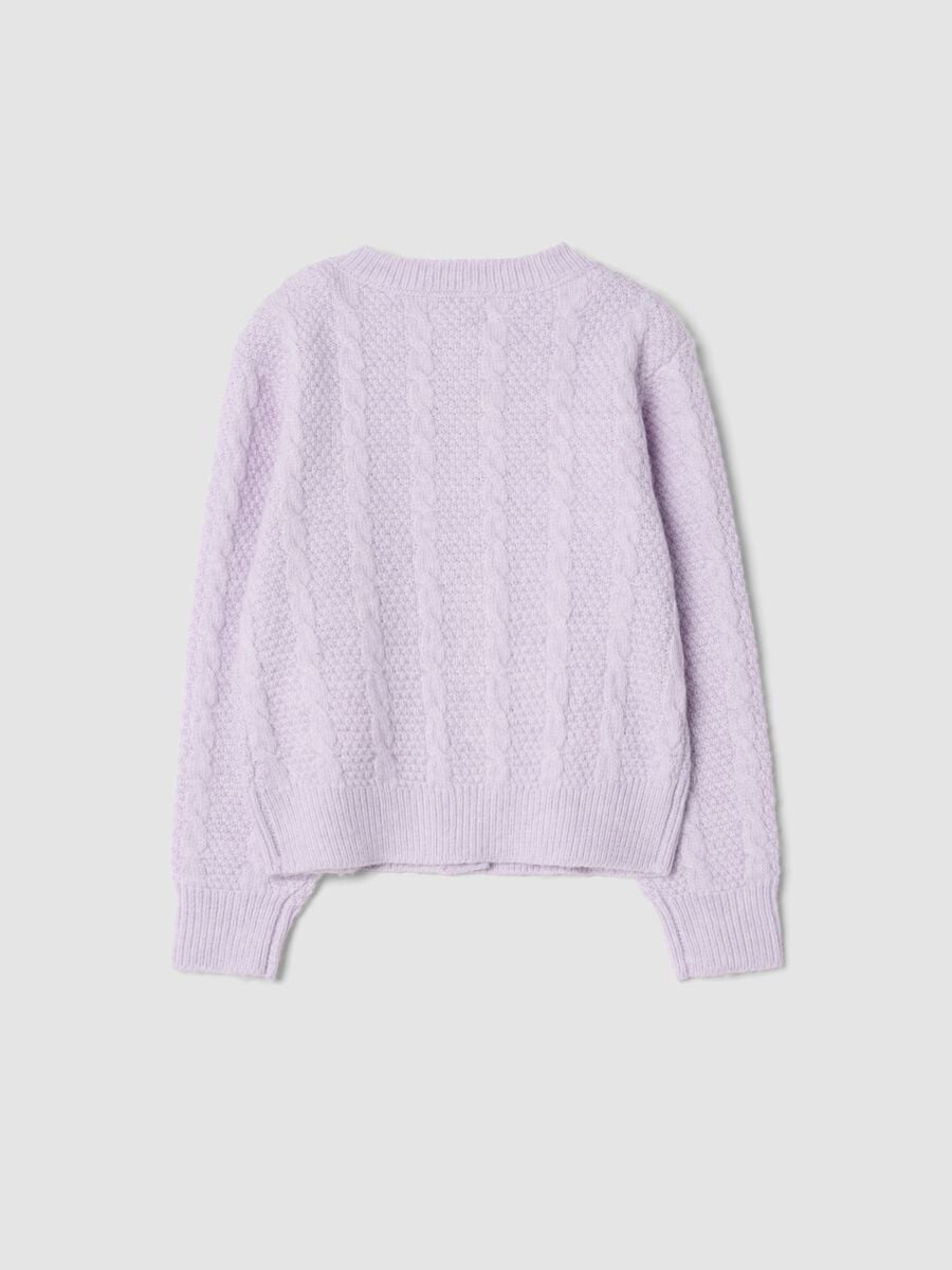 Purple cable-knit wool-blend cardigan with buttons, regular fit_1
