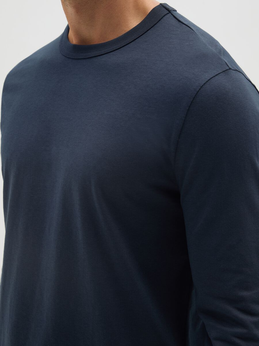 Blue long sleeve T-shirt in pure cotton, regular fit_3