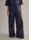 Wide leg blue cotton blend trousers with perforated texture_1