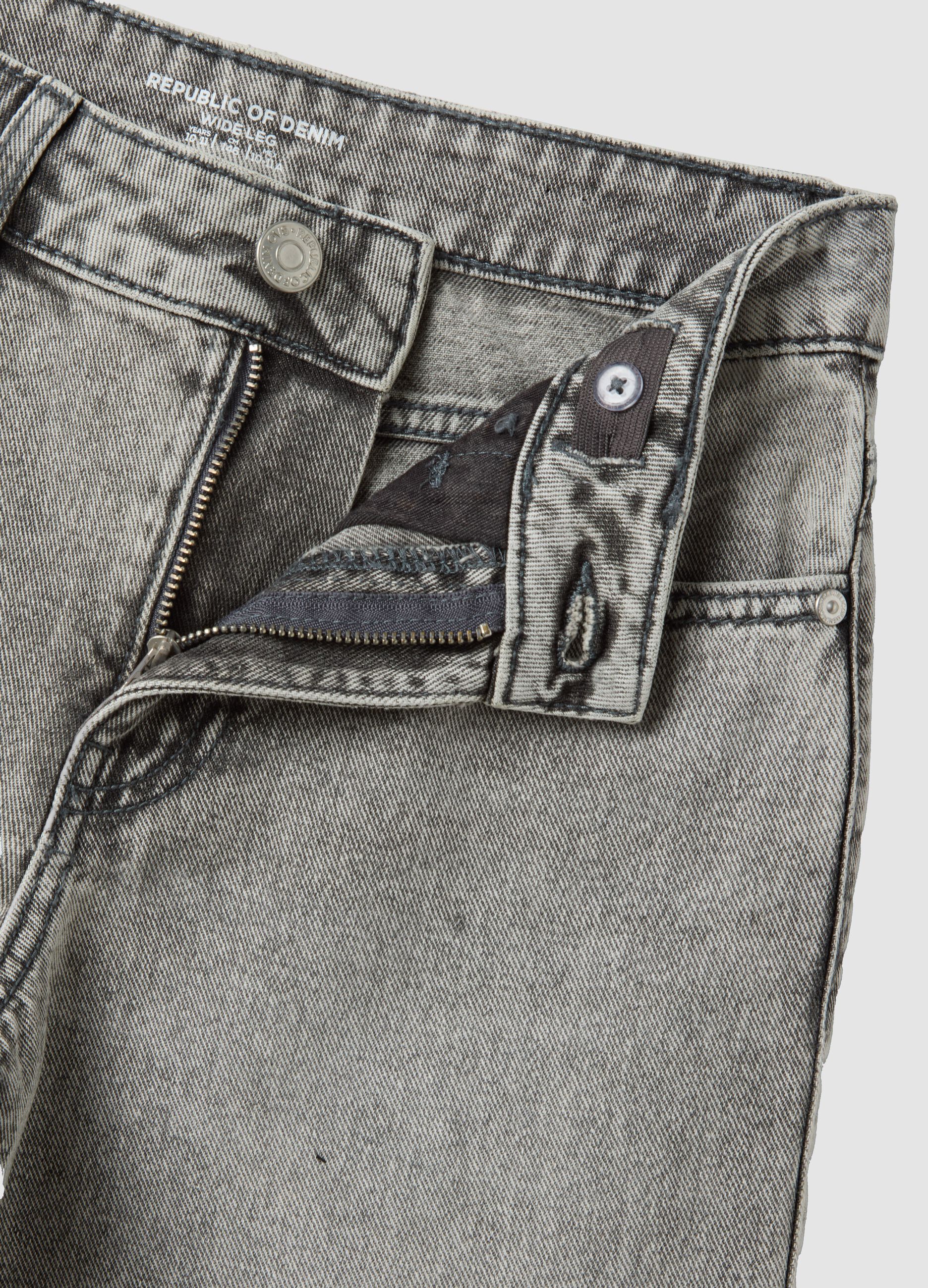 Girls&rsquo; grey wide-leg jeans in pure cotton
