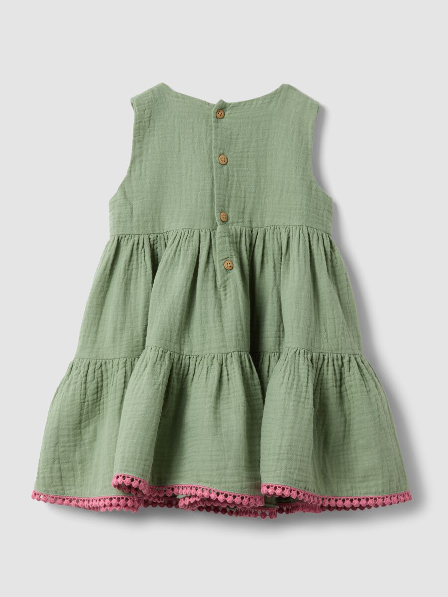 Green pure cotton mini dress with floral embroidery_1