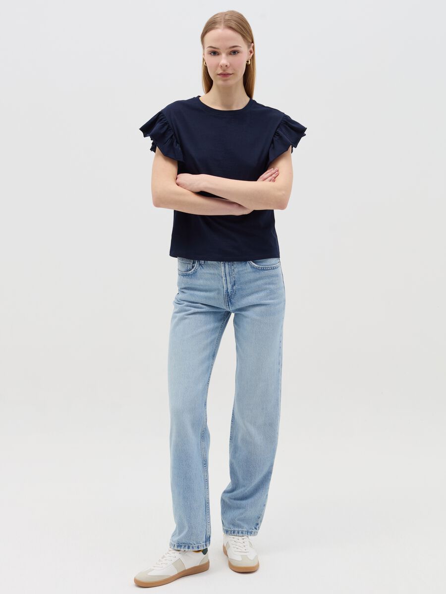 Blue short-sleeved T-shirt with flounce_1