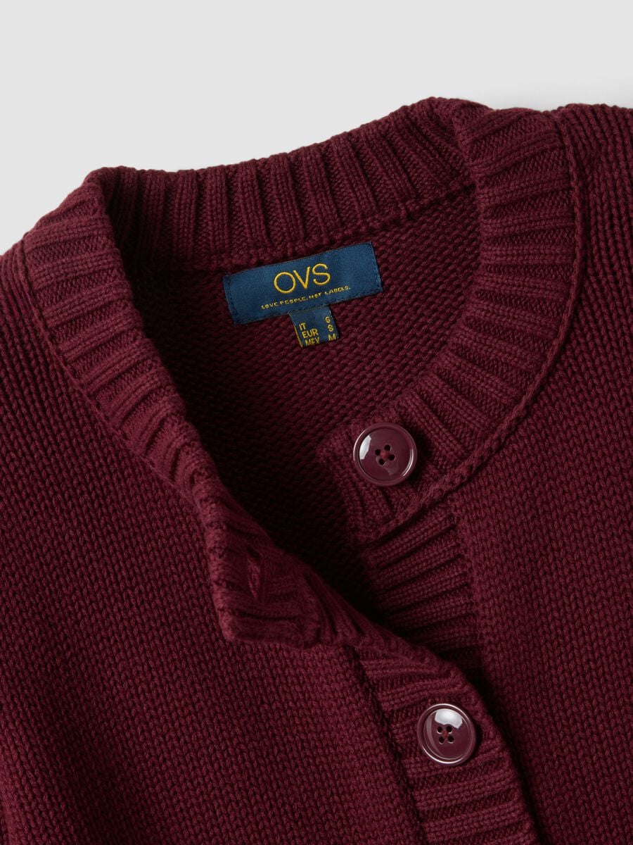 Cardigan rosso in puro cotone con girocollo e bottoni regular fit_5