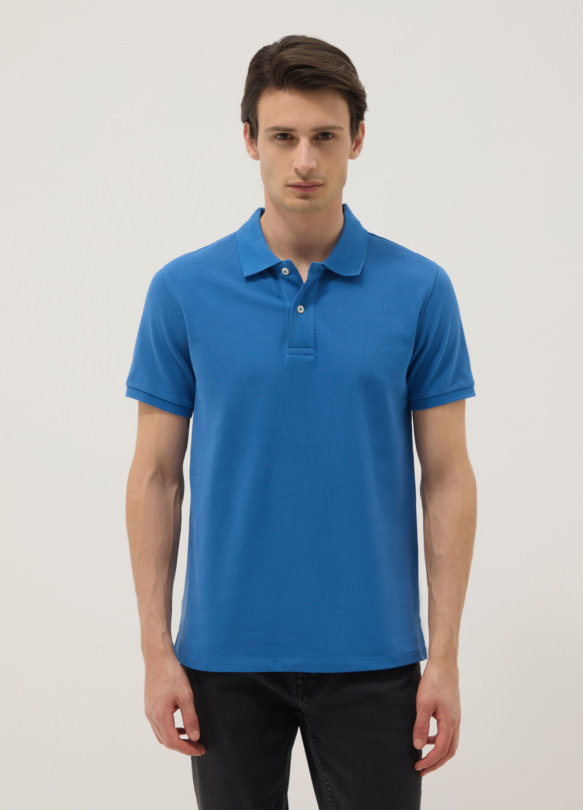 Navy blue organic cotton regular-fit short-sleeve polo