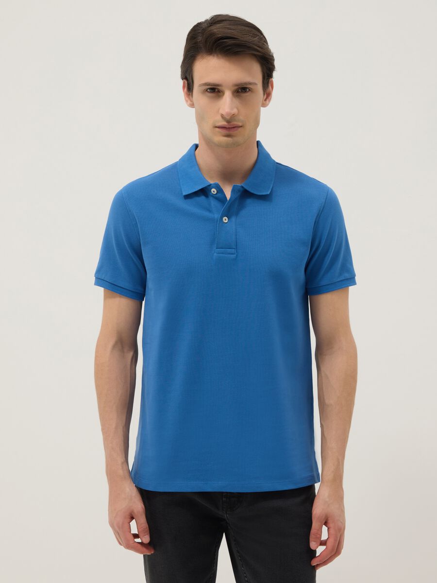 Navy blue organic cotton regular-fit short-sleeve polo_1