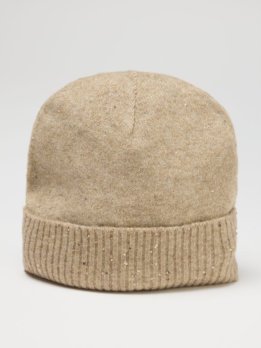 Beanie beige in misto tessuto elasticizzato_2