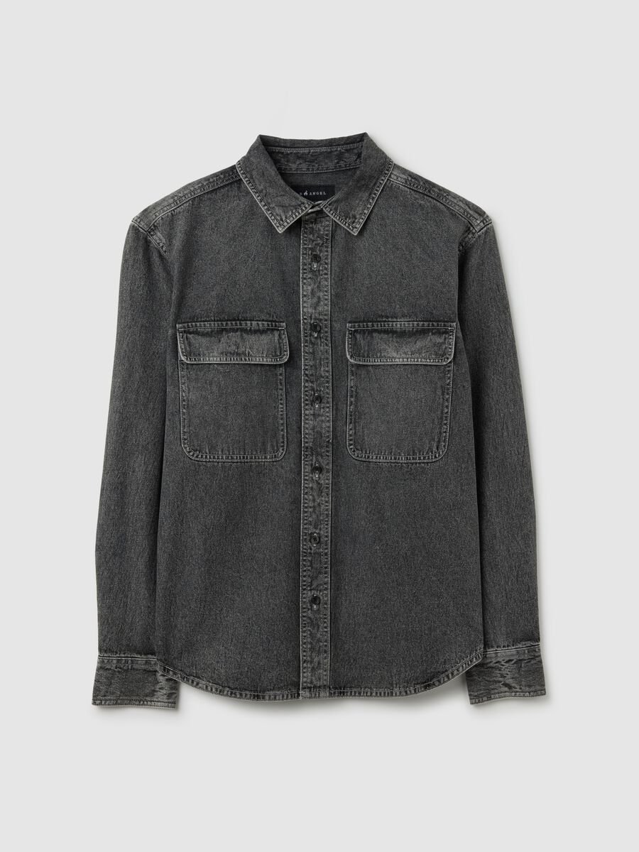 Camicia in puro cotone grigia regular fit_0