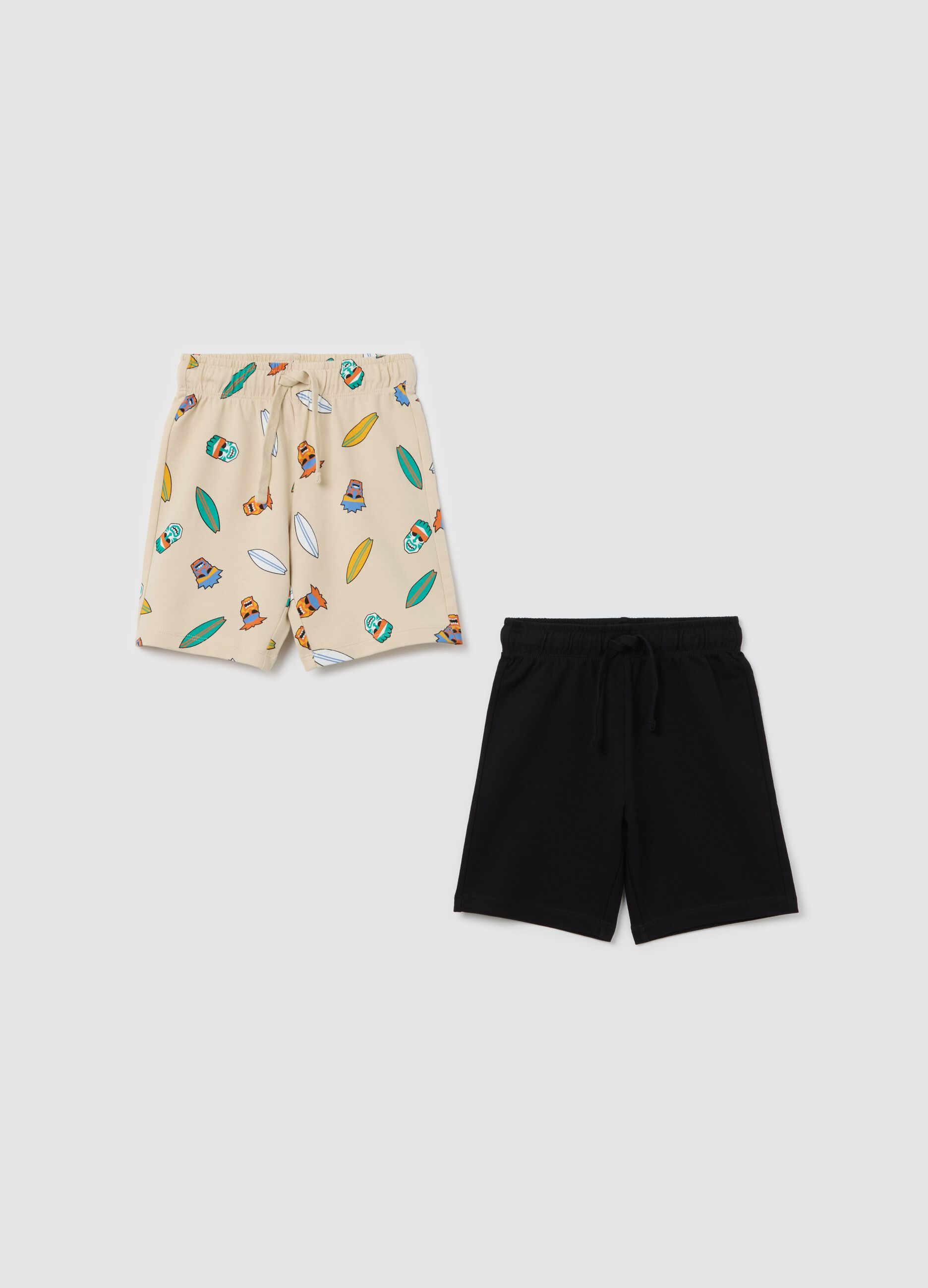 Two-pack blue and white shorts in cotton with drawstring