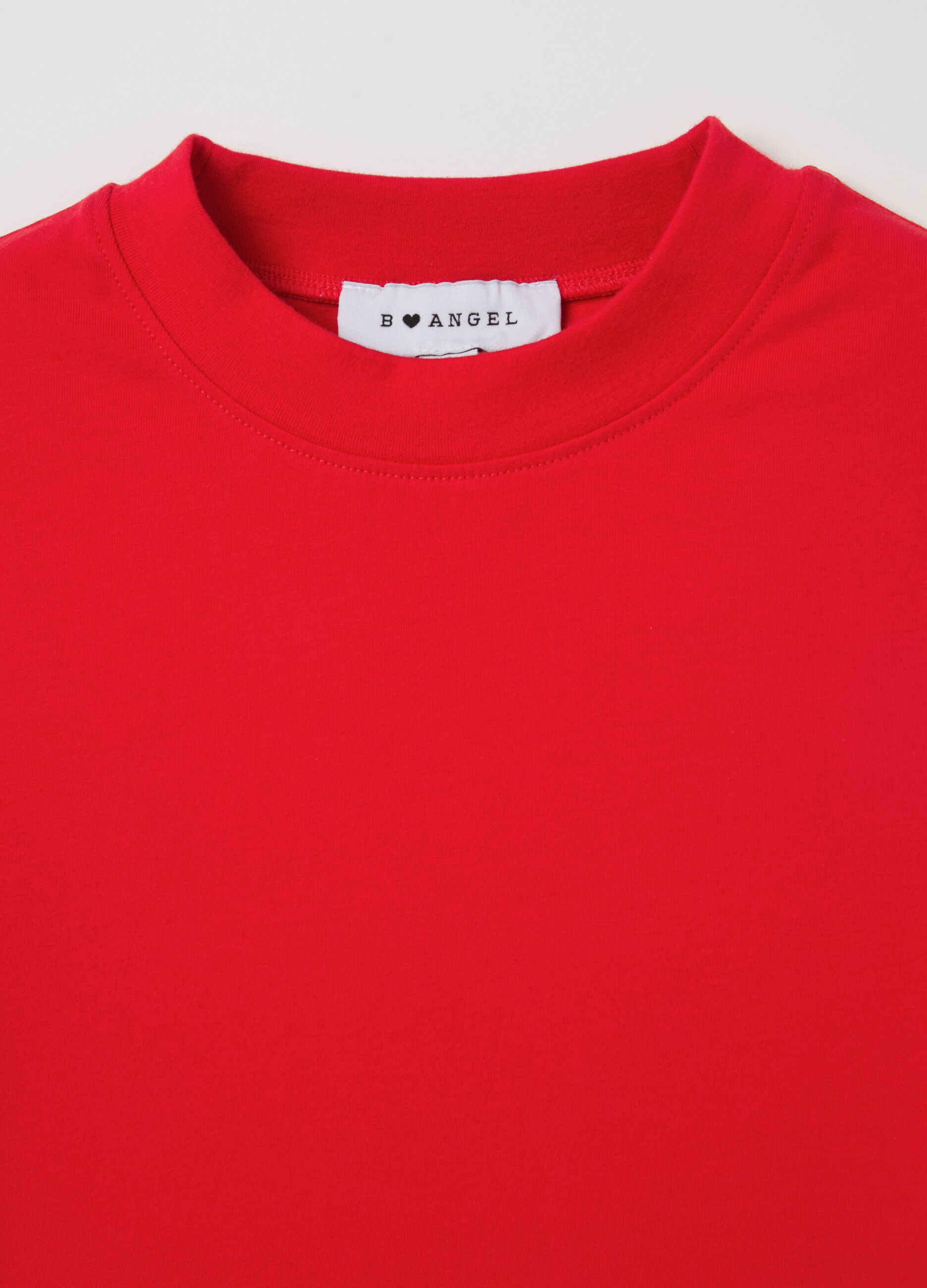 Stretch cotton T-shirt with mock neck