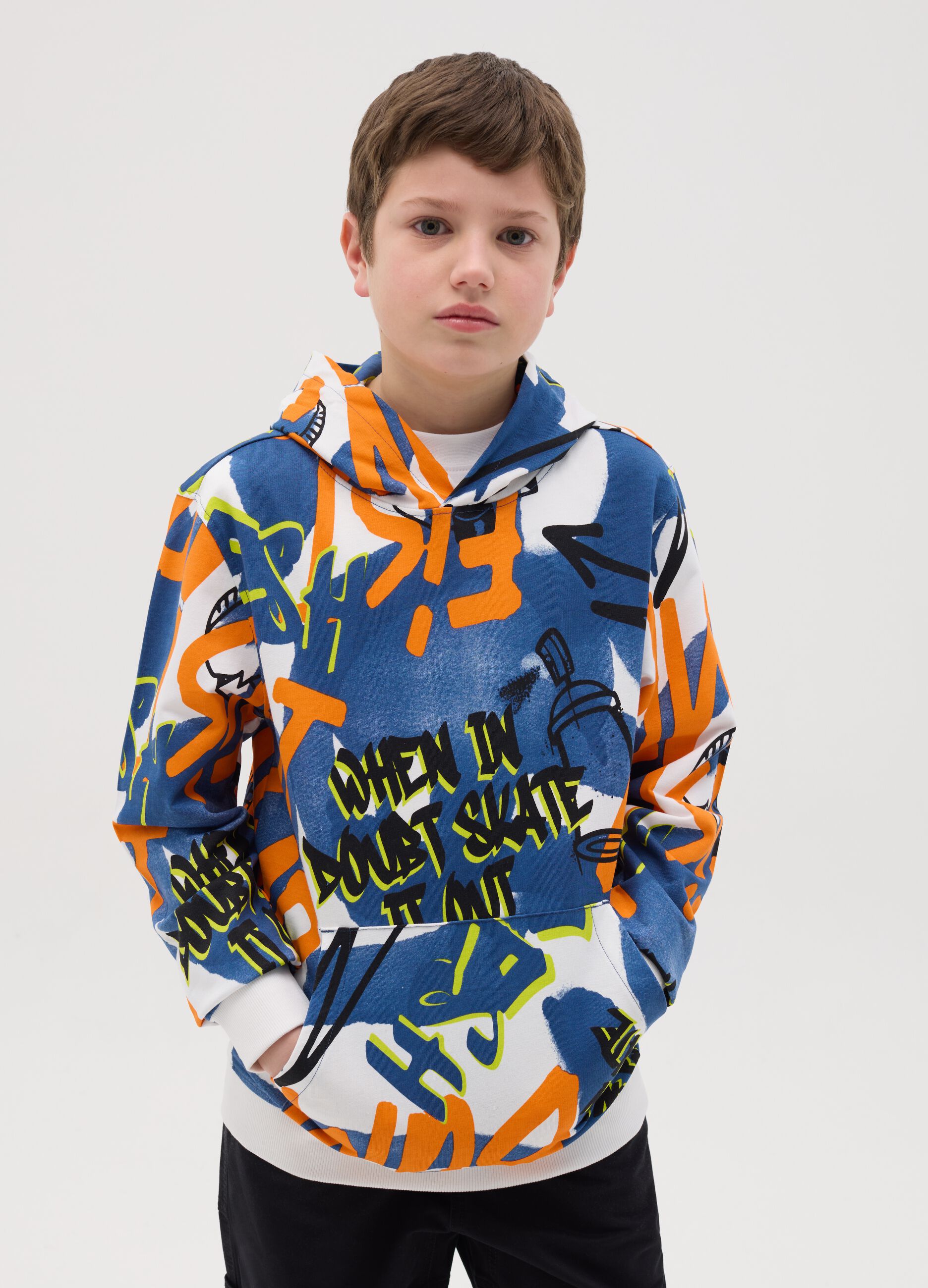 Felpa in cotone con cappuccio e stampa lettering 