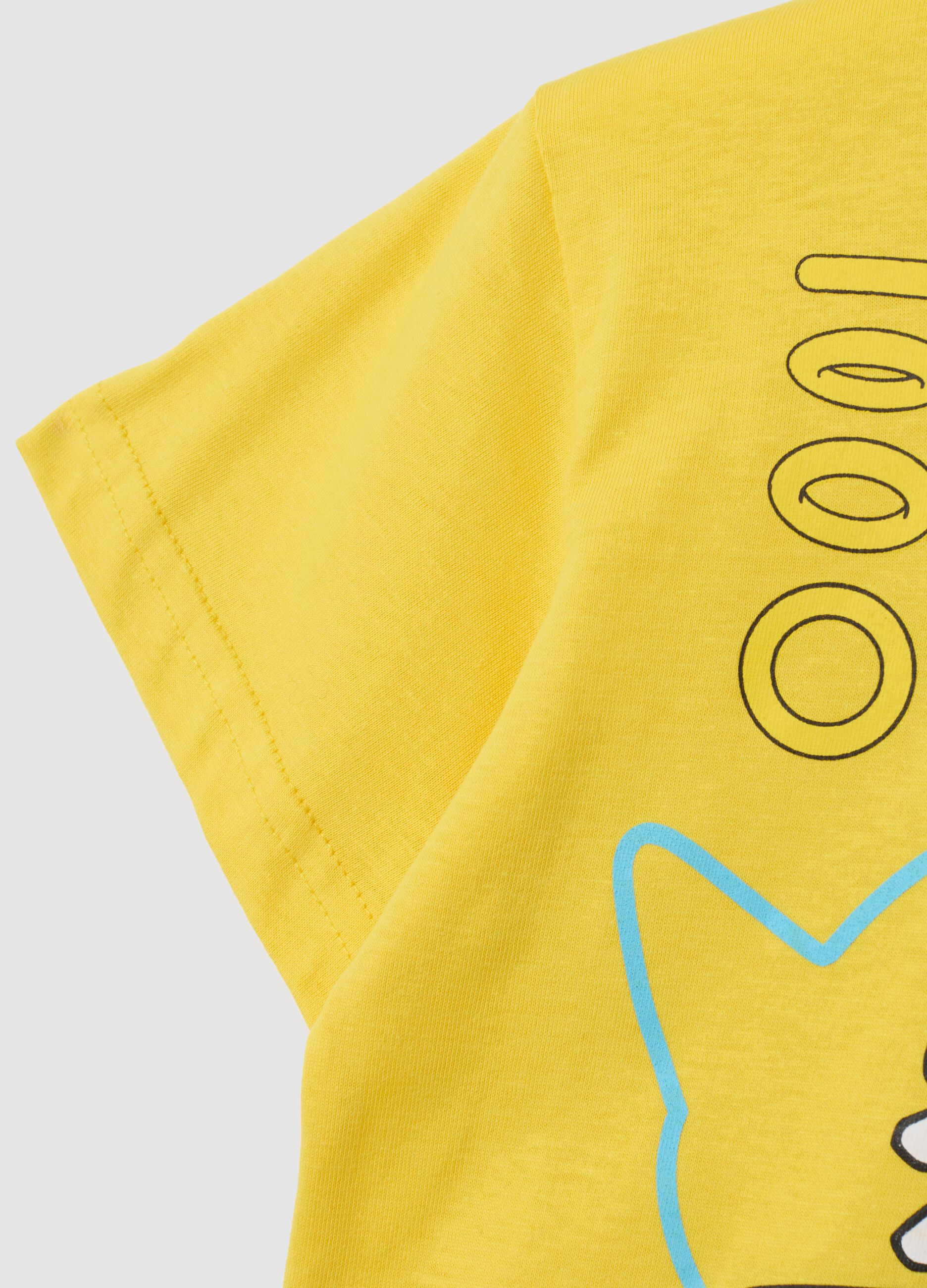 T-shirt da bambino in puro cotone gialla regular fit con stampa Sonic