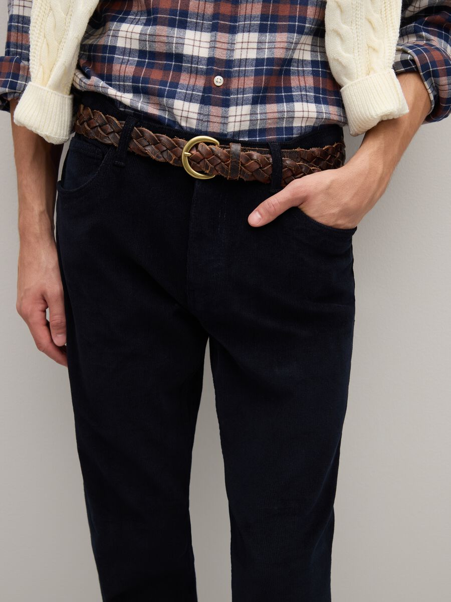 Blue Stretch Cotton Regular Fit Trousers_3