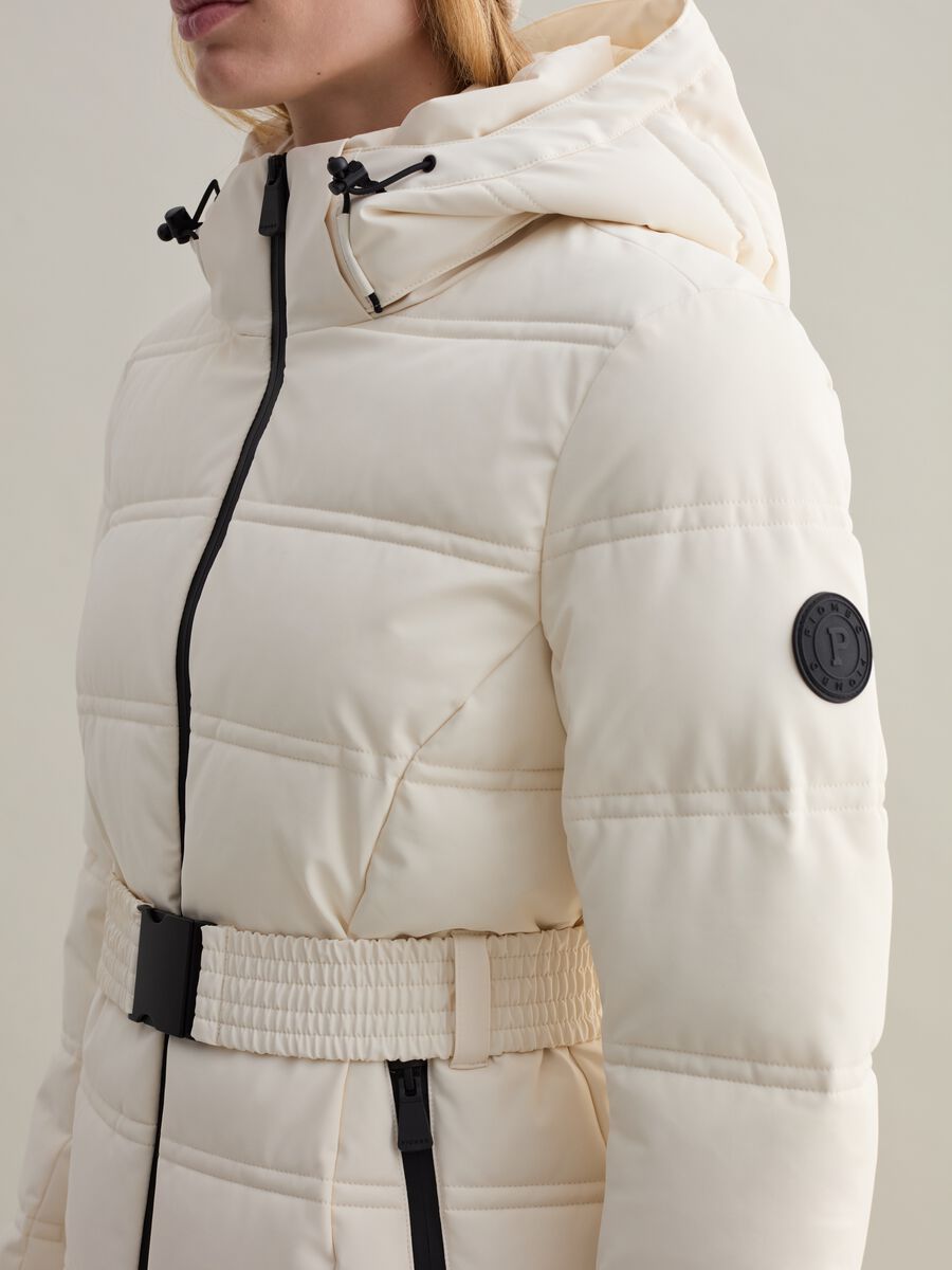 Quilted down jacket with belt_2