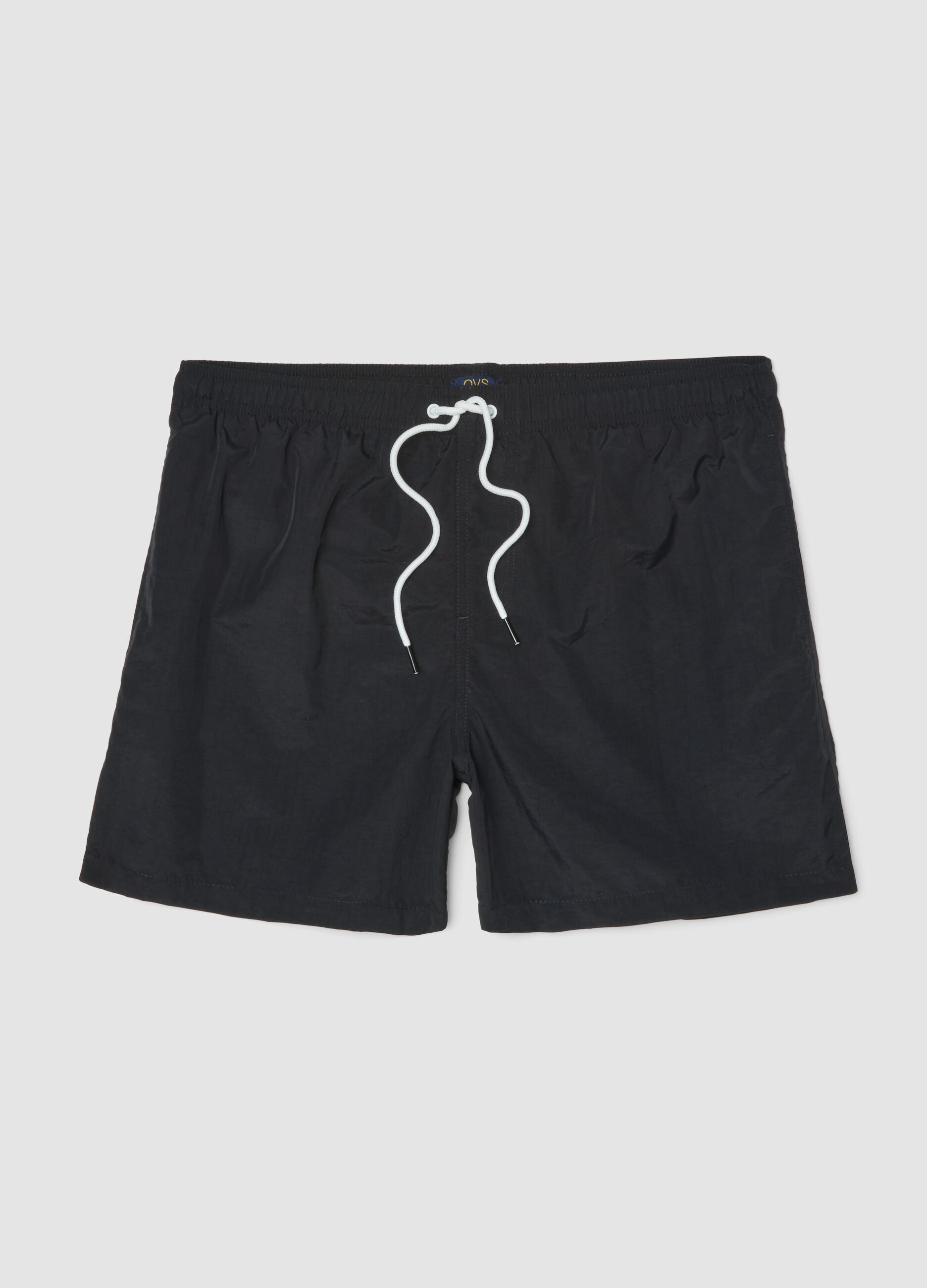 Black regular-fit swim shorts with drawstring