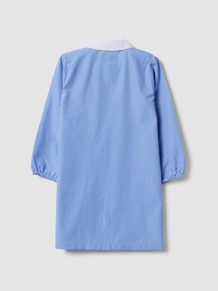 Light blue gingham nursery apron with zip and machine embroidery_1