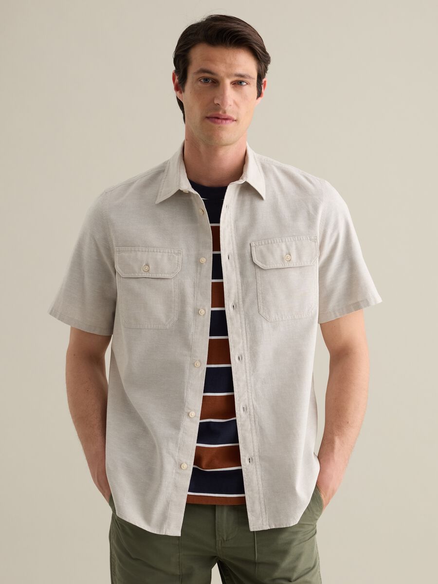Cotton and Linen Shirt with Pockets Lead_0