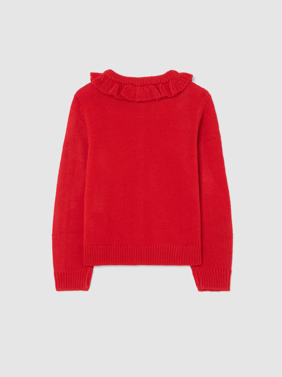 Cardigan rosso da bambina regular fit con collo rotondo decorato_1