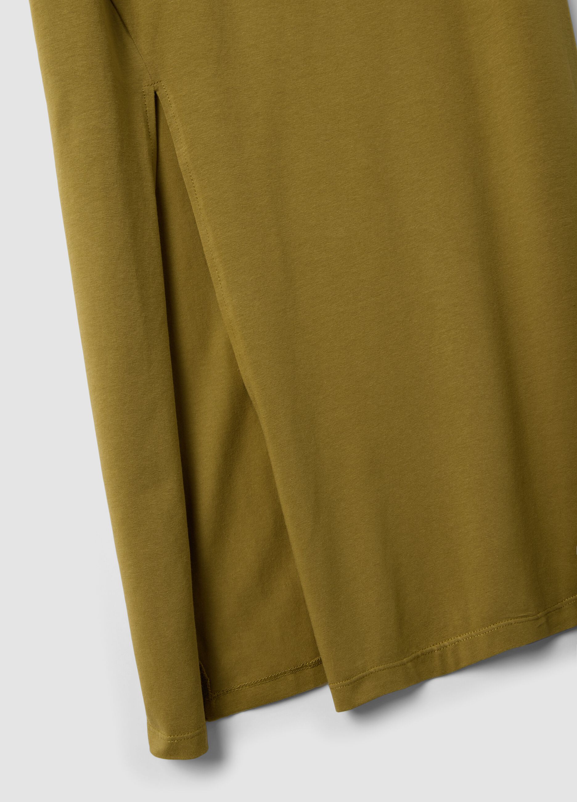 Abito midi verde in cotone elasticizzato con spacco laterale