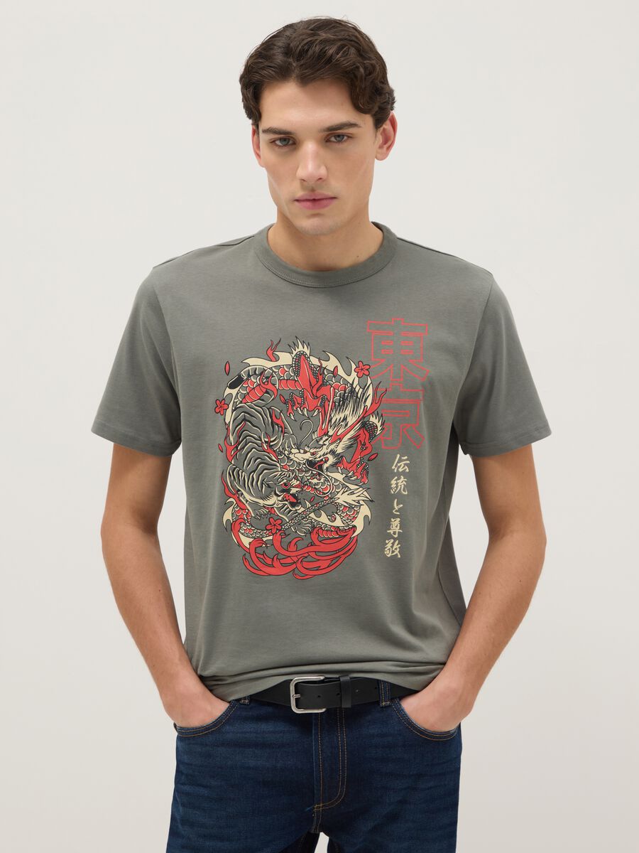 Grey pure cotton regular fit T-shirt with graphic_0