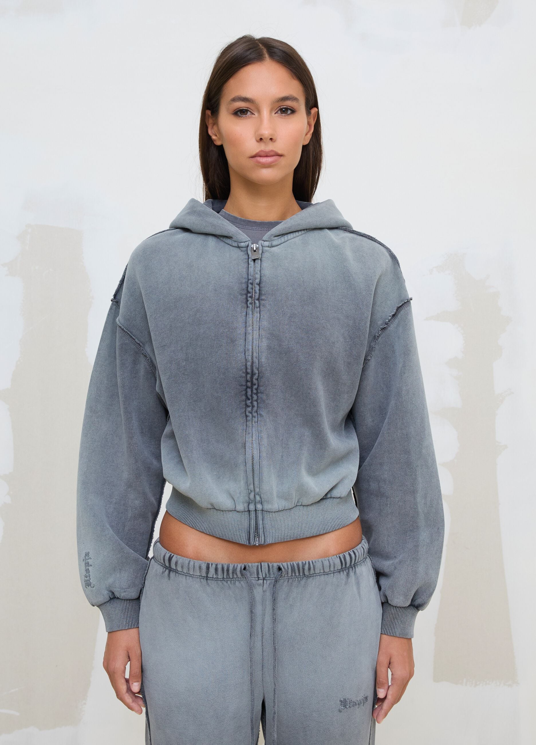Sun-Faded Full-Zip Hoodie in Vintage Grey