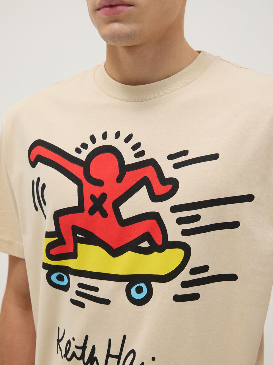 T-shirt in puro cotone beige regular fit con stampa_3