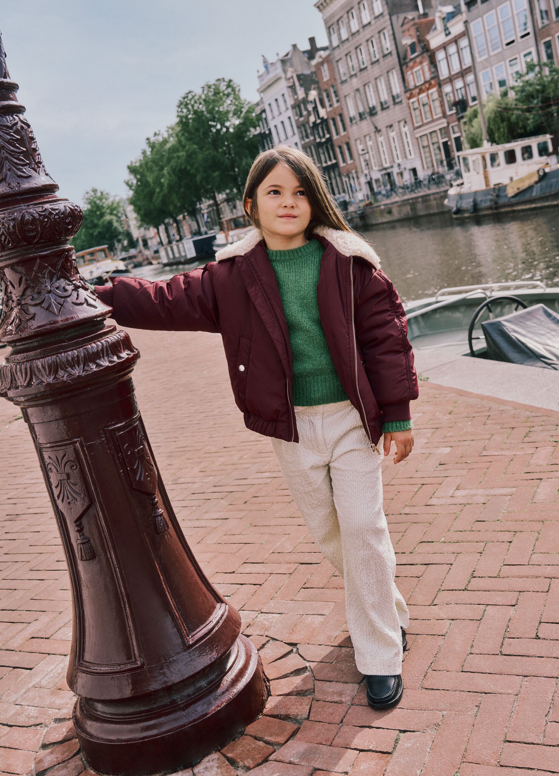 Girls' Beige Velvet Wide Leg Trousers