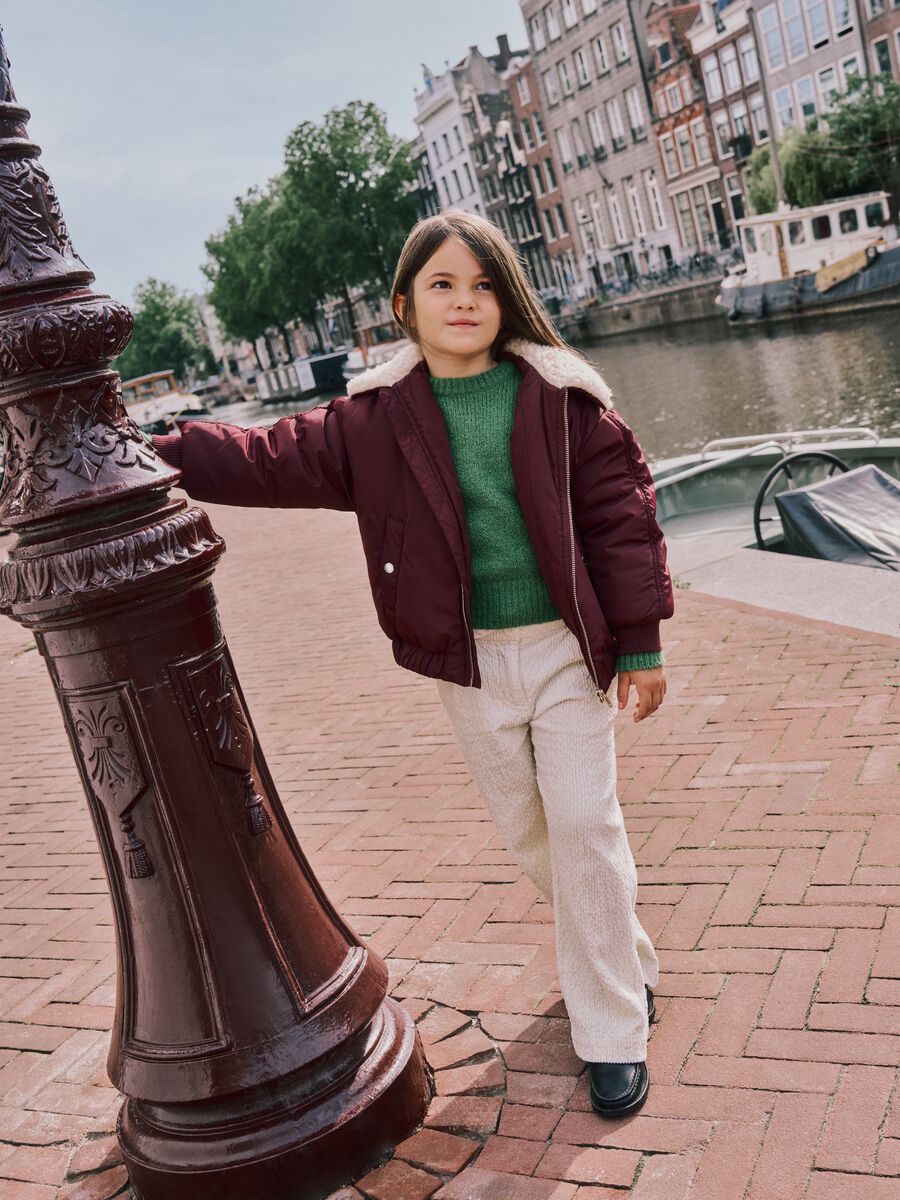 Girls' Beige Velvet Wide Leg Trousers_0