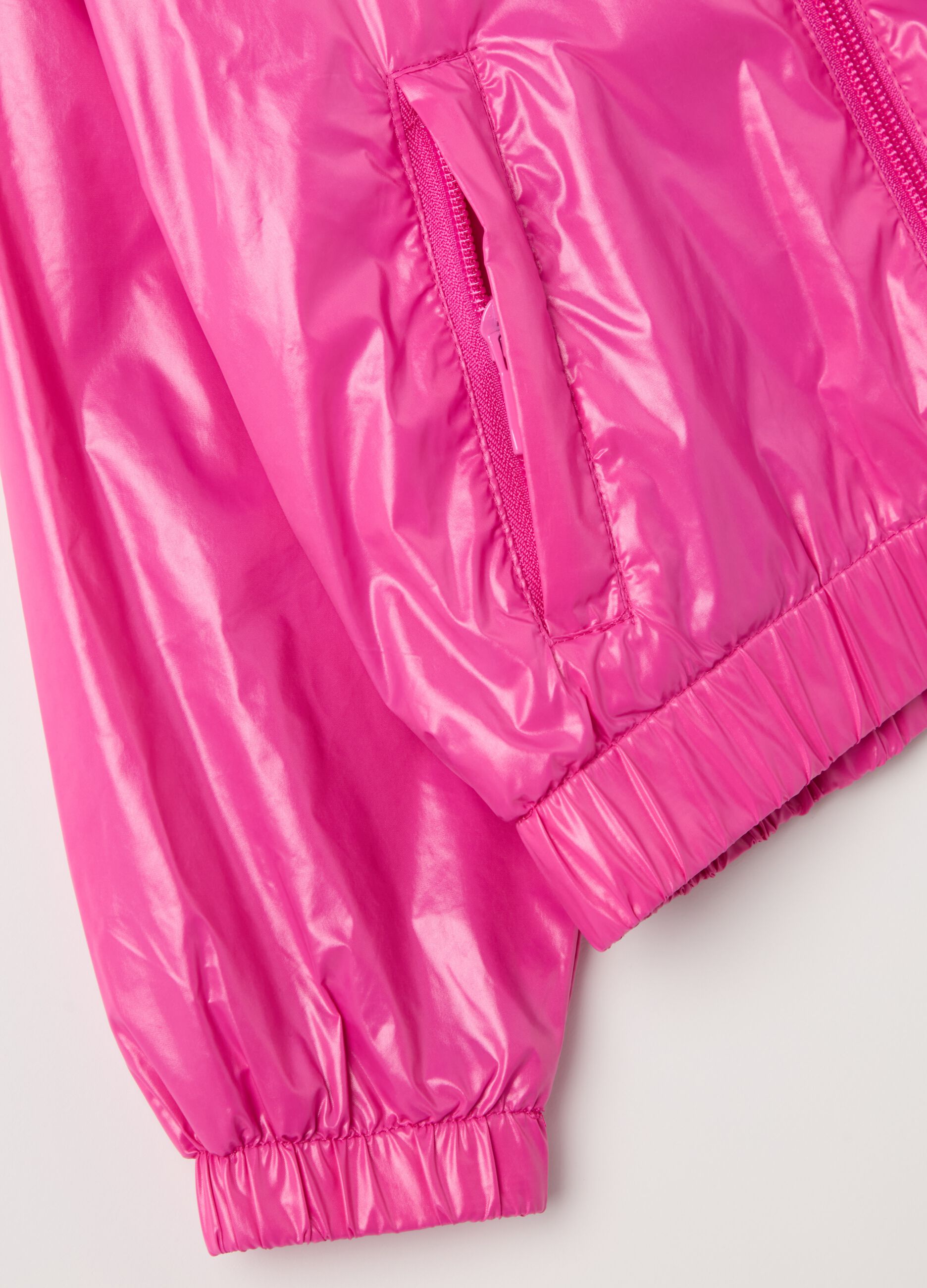 Shiny waterproof jacket with hood