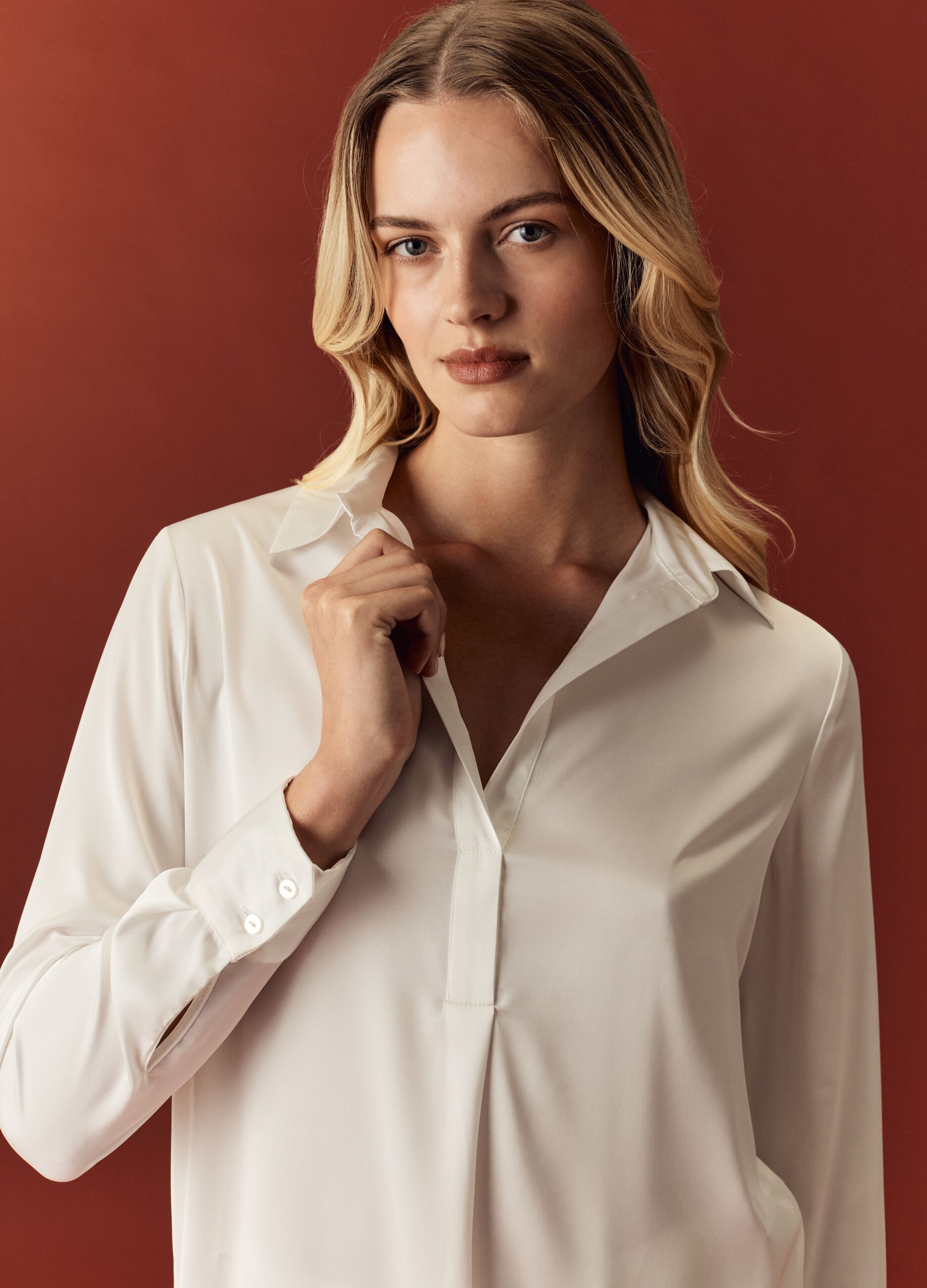 Satin shirt with V opening
