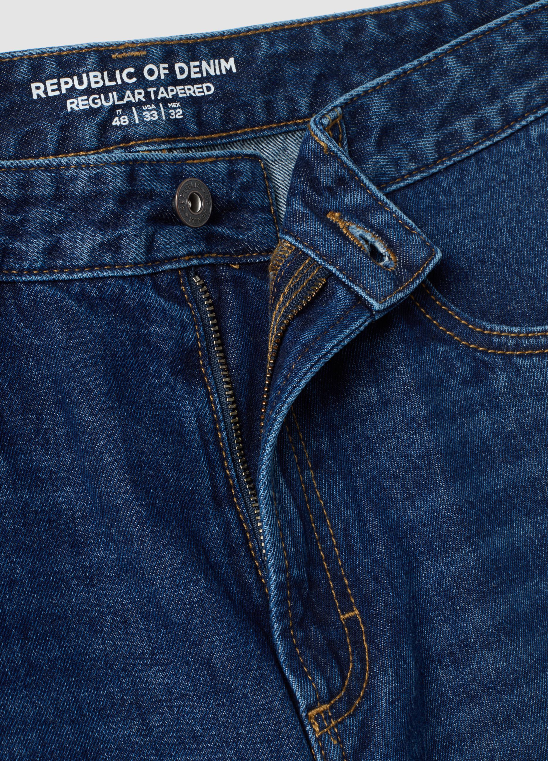 Regular tapered pure cotton denim jeans
