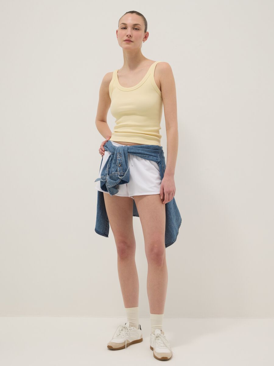 Shorts in misto cotone bianco regular fit con coulisse_0