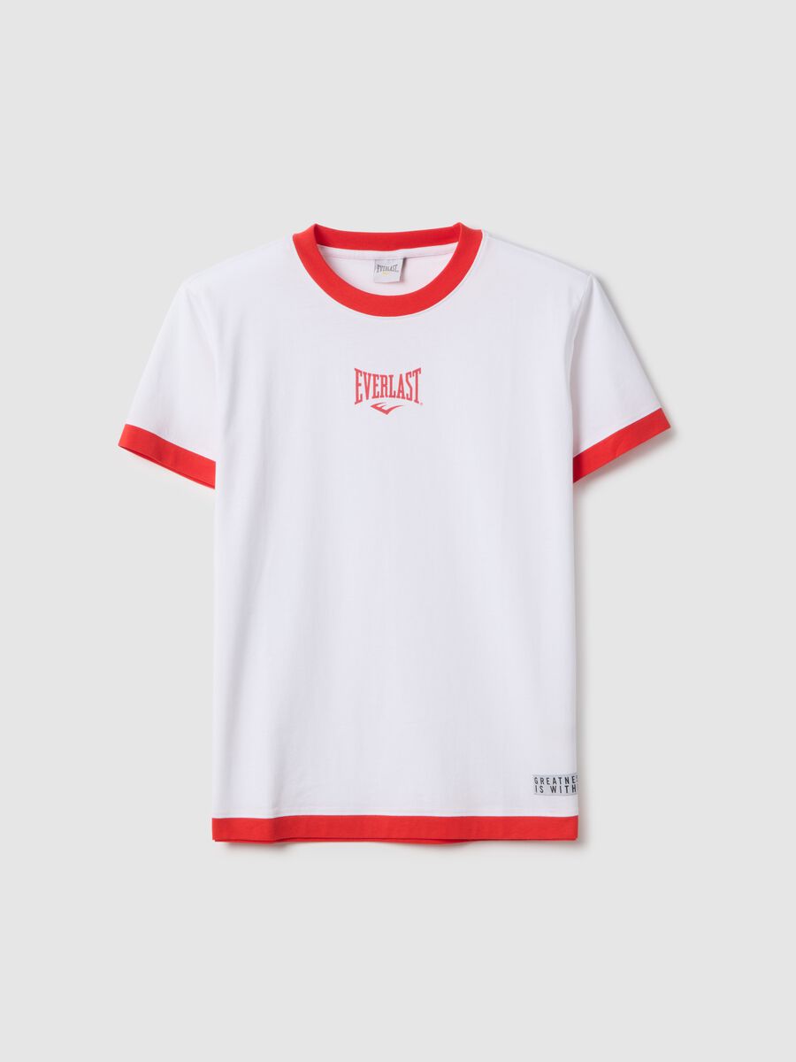 T-shirt in puro cotone bianco regular fit con finiture rosse_0