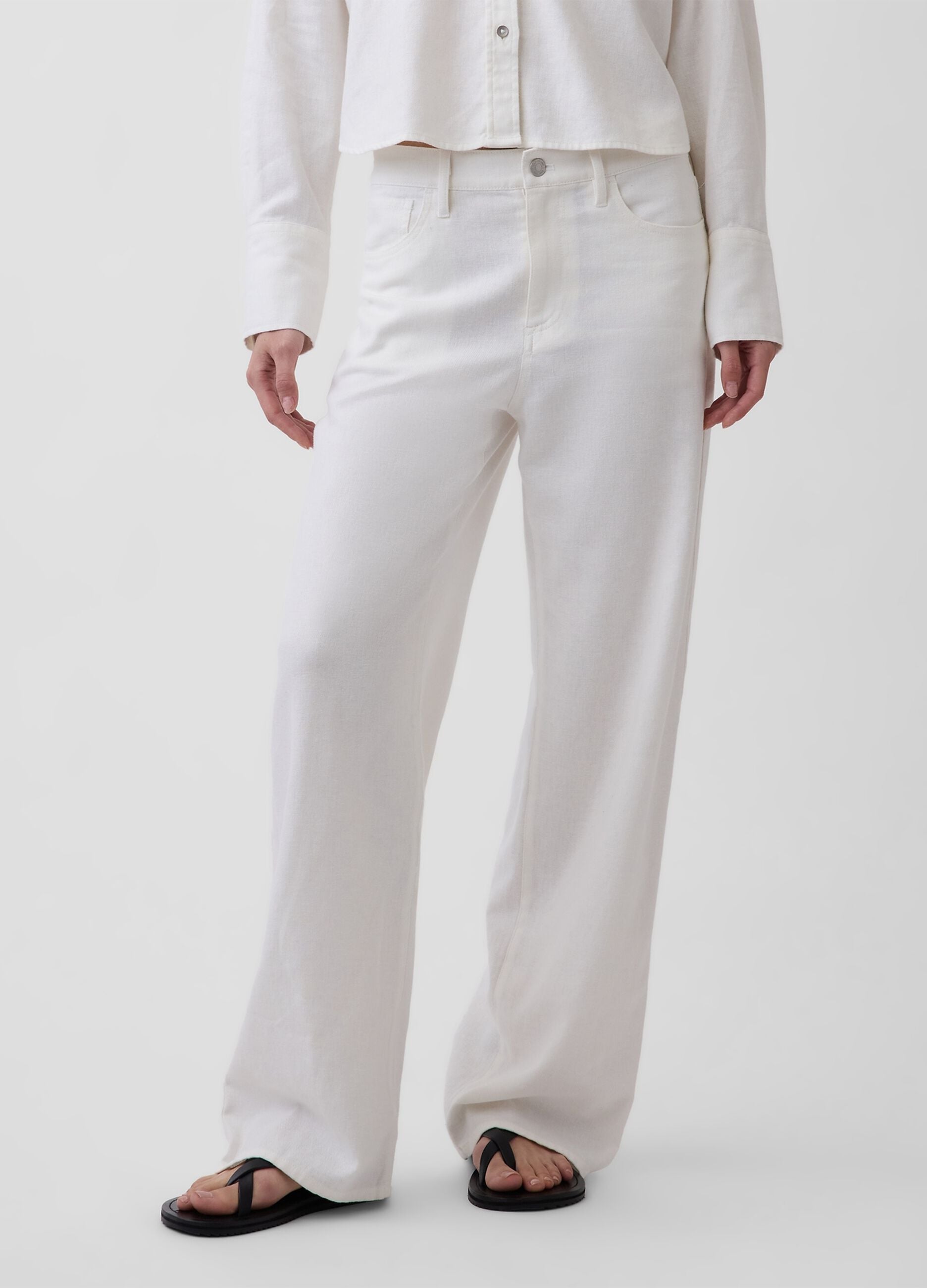 Wide-leg linen-cotton blend trousers