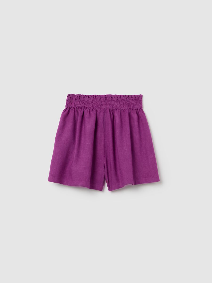 Purple wide-leg shorts in viscose and linen_1