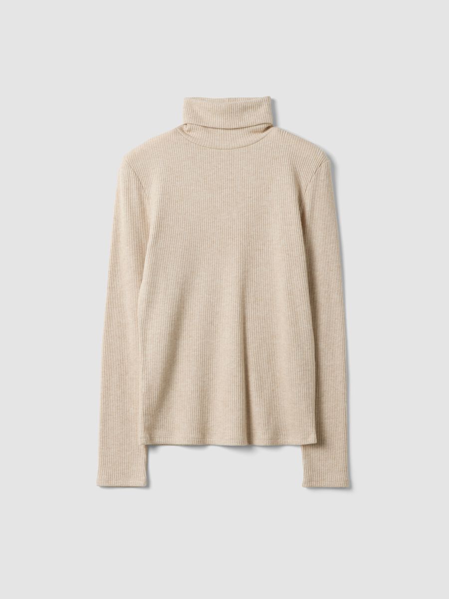 Maglia beige in misto viscosa a coste con girocollo_4