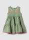 Green pure cotton mini dress with floral embroidery_0