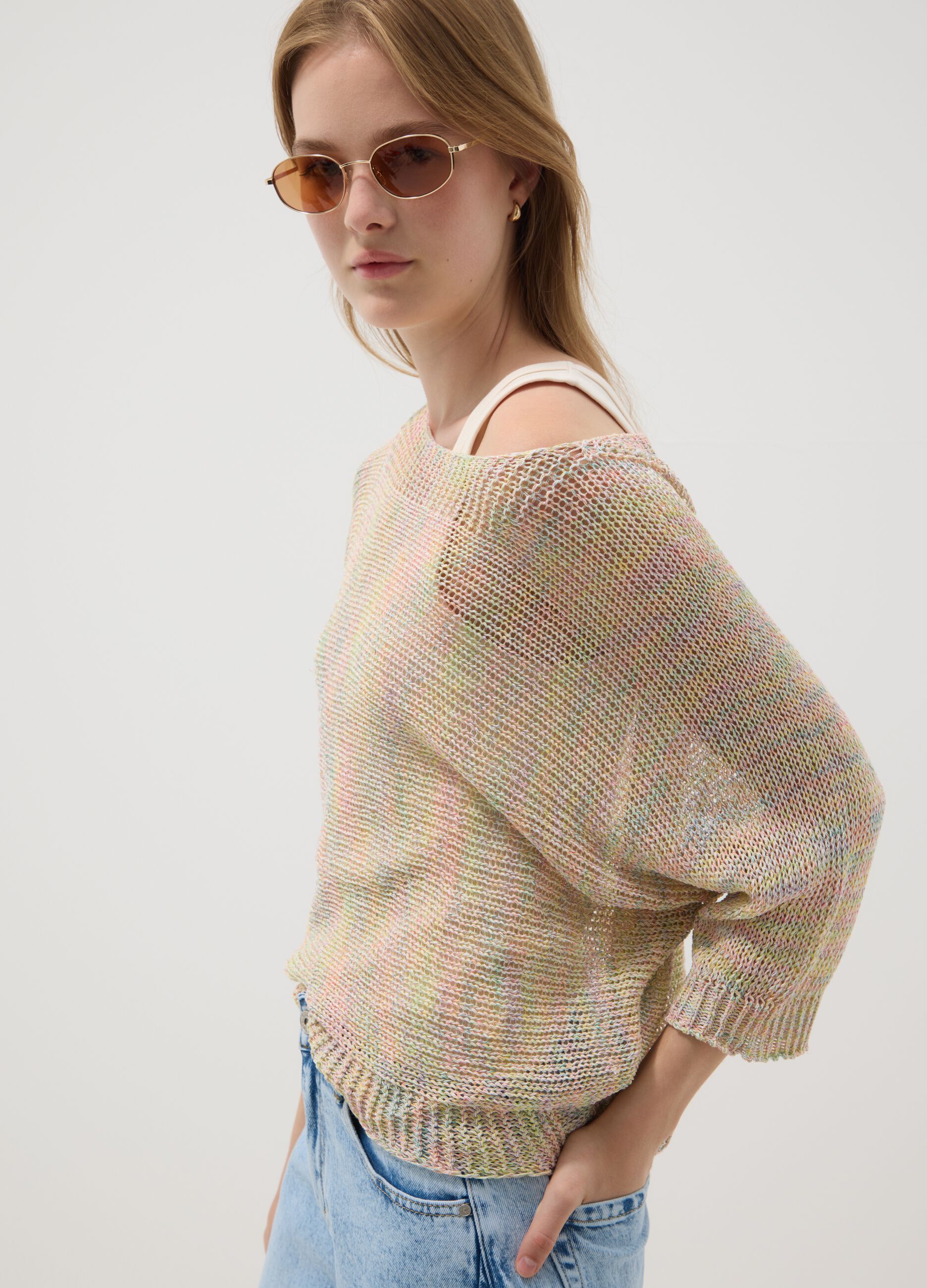 Multicolour viscose-blend jumper