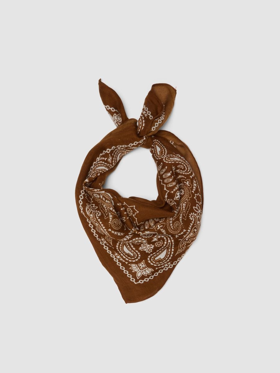 Brown wool-blend scarf with paisley print_0