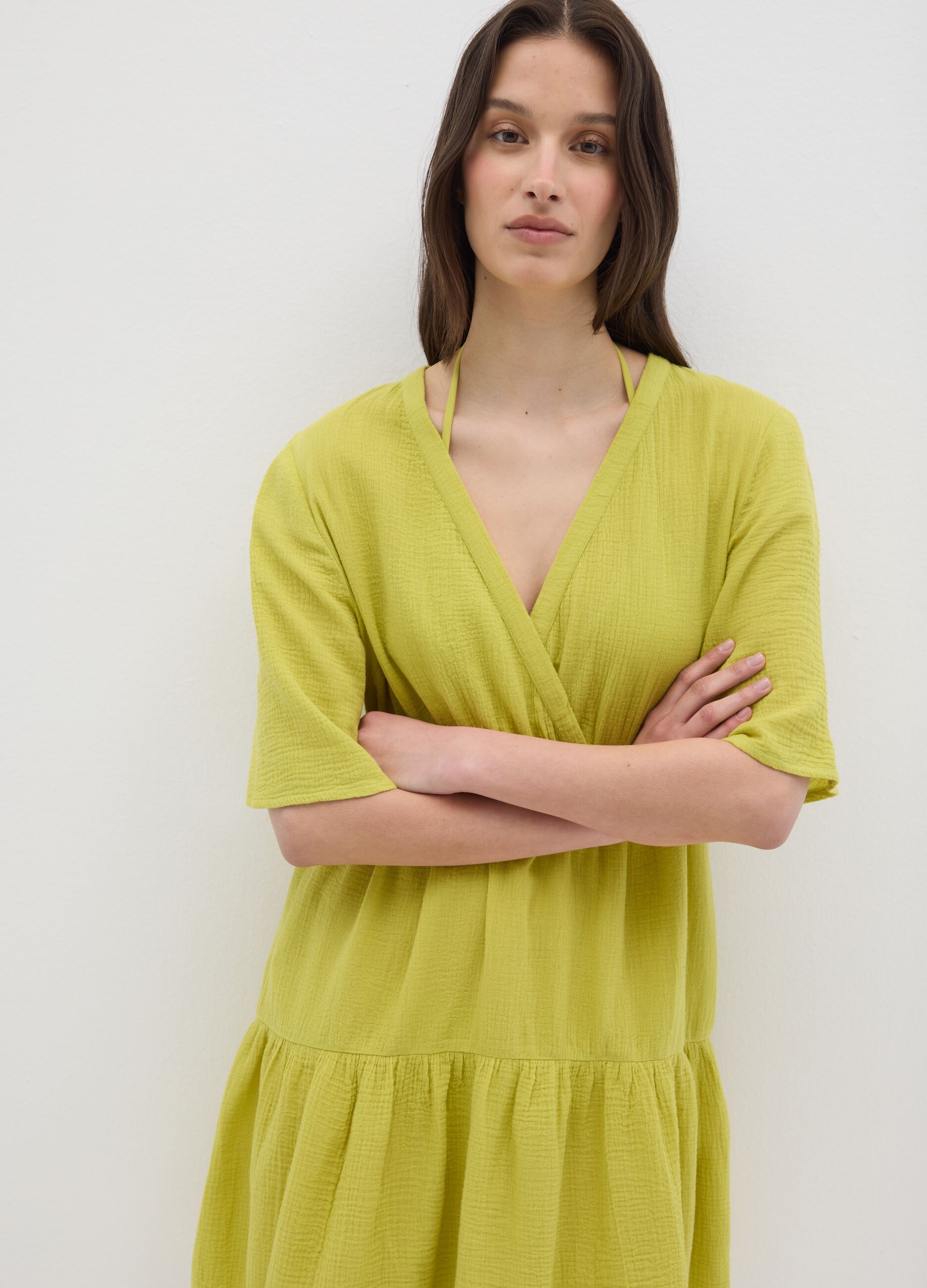 Caftano da donna in puro cotone verde