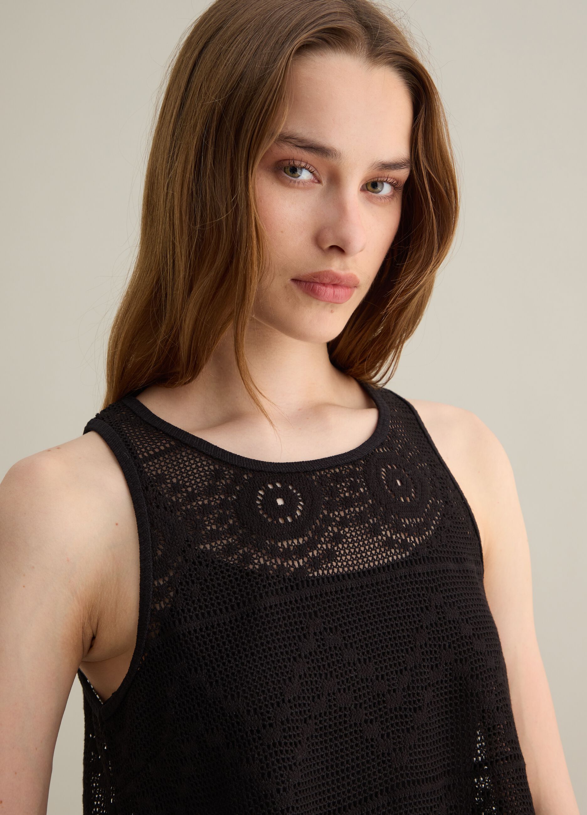 Black Crochet Vest Piombo