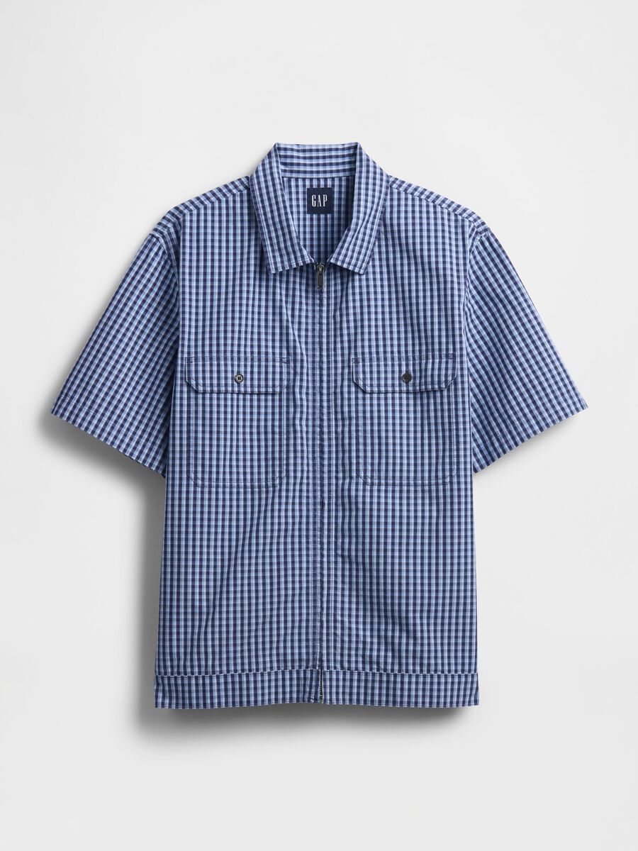 Blue checked short-sleeve shirt_4